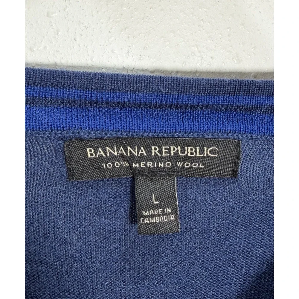 Banana Republic Sweater Mens 100% Merino Wool Blue Crew Sz Large Classic Preppy
